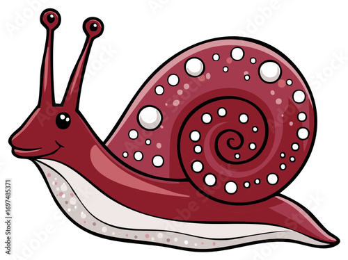 Burgundy Snail With White Polka Dots Illustration Cartoon Creature Isolated