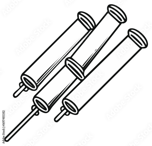 Hand-Drawn Illustration of Four Bobbins of Thread with Spools