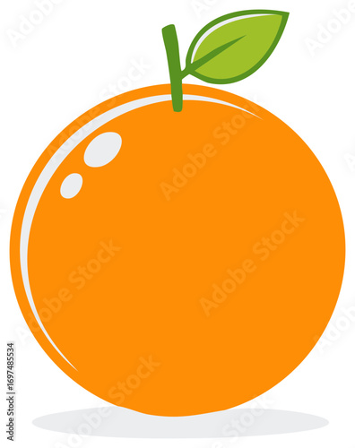 Cartoon Orange Fruit with Green Leaf and Stem. Fresh Citrus Vegetarian Food.