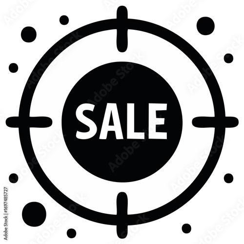 Targeted Sale Promotion Graphic with Crosshair Circle Border and Dotted Accents for Special Offers and Discounts