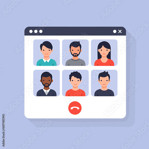 Virtual meeting interface displaying six diverse participants engaged in a video call