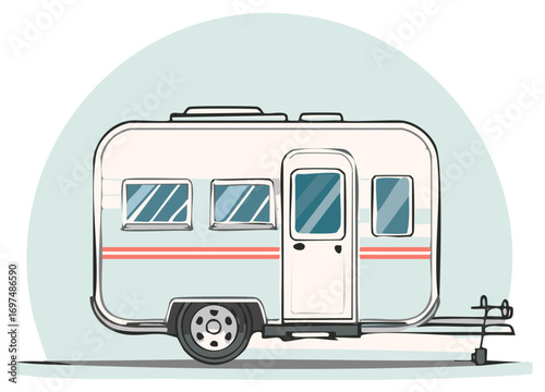 Illustrated Retro Camper Trailer for Vacation Getaways Travel Illustration