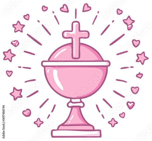 Pink Holy Chalice with Cross and Starburst Hearts Decoration