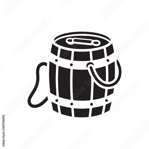 Silhouette icon of barrel bag On isolated white background.