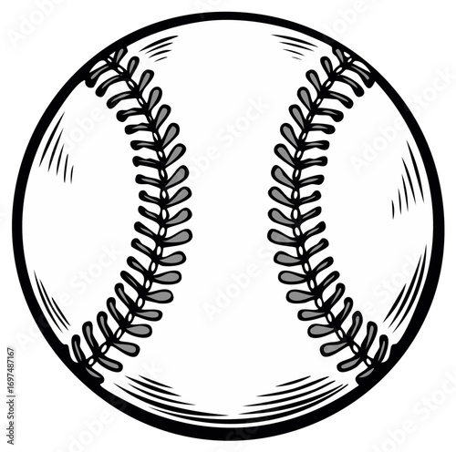 Detailed Baseball Illustration: Crisp Lines and Realistic Stitching, Sporting Equipment,  Game Ball, Professional Sports