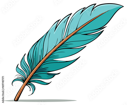 Elegant turquoise blue green feather illustration art design element graphic