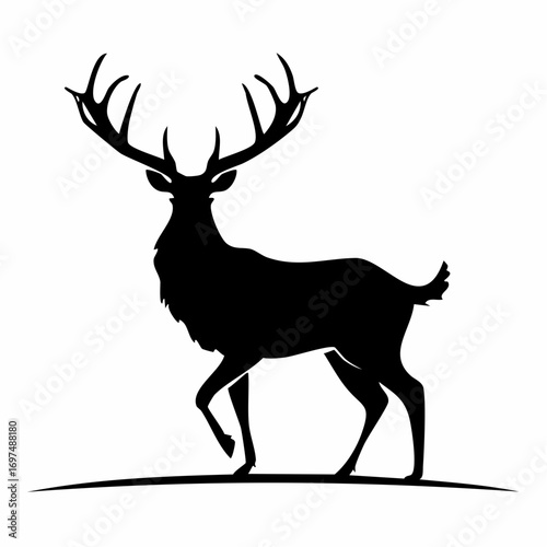 An elegant black silhouette of a majestic stag with large antlers, a powerful symbol of wilderness, strength, and forest nobility