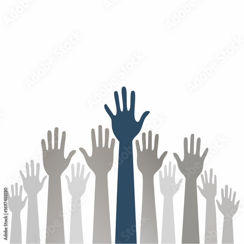 Diverse Hands Raised Unity, Participation, and Collective Action Illustration