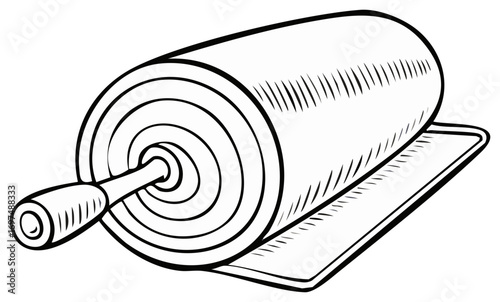 Rolling Pin and Board Graphic Illustration. Kitchen Utensil Design, Food Preparation Equipment Outline