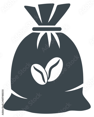 Dark gray sack with coffee beans symbol illustration