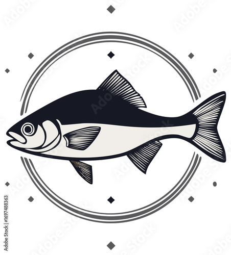 Fish Graphic Illustration Inside Circle Badge for Ocean Nature Theme