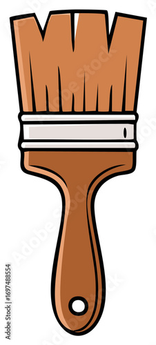Cartoon paint brush with brown bristles and handle illustration