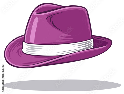 Stylish Purple Fedora Hat with White Band and Shadow Illustration