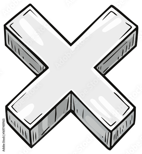 Cartoon illustration of a white three-dimensional cross symbol
