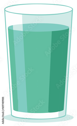 Glass of cool turquoise liquid with clean lines and stylized design