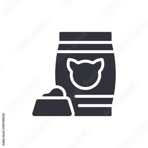 Silhouette Icon Of Cat Food Bag With Food Bowl In A Graphic Style