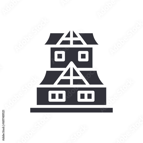 Stylized Two Story House With A Unique Roof Design And Geometric Details