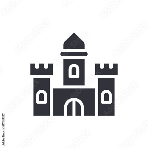 Simple Medieval Fortress Icon With Towers And Central Keep Structure Isolated
