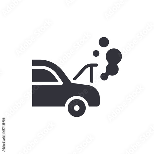 Car Breakdown Depicted By Simplistic Iconography With Smoke Emanating From Hood