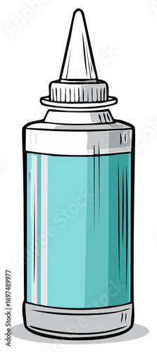 Teal Liquid in Bottle with Applicator Tip, Hand Drawn Style Container, Dispenser for Eye Drops, Medicine, or other Topical Product