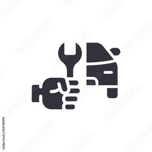 Automotive Repair Icon Featuring Wrench And Car Side View For Maintenance
