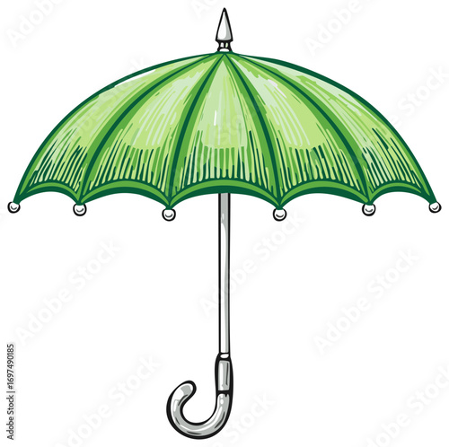 Green umbrella illustration. Hand drawn vector design with artistic style.