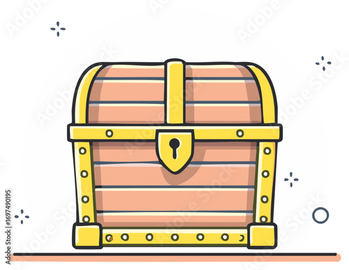 Cute cartoon treasure chest illustration with golden details and keyhole