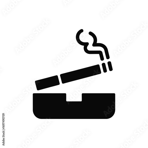 Symbol of a lit cigarette in an ashtray with smoke