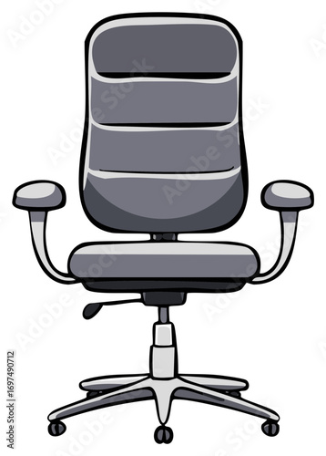 Modern grey ergonomic office chair with rolling wheels and armrests for comfortable work environment illustration
