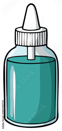 Clear Bottle Filled With Turquoise Liquid With Dropper Application for Topical Medicine or Serums