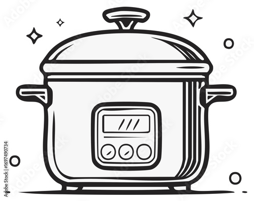 Modern Electric Multi Cooker Kitchen Appliance with Digital Display Line Art