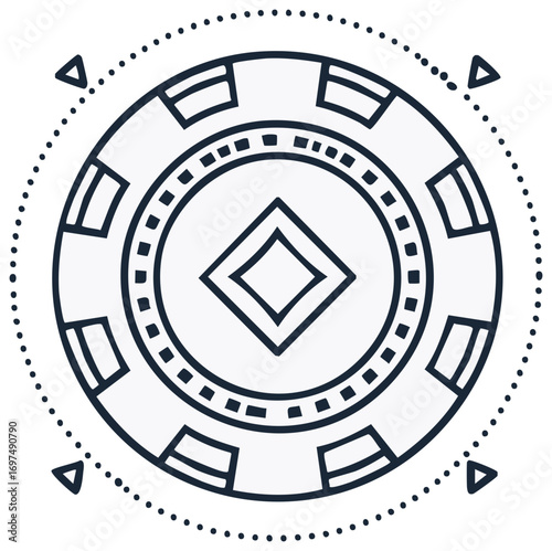 Minimalist Casino Chip Icon with Diamond Suit and Dotted Circle Embellishment, Gambling Concept Graphic Representation