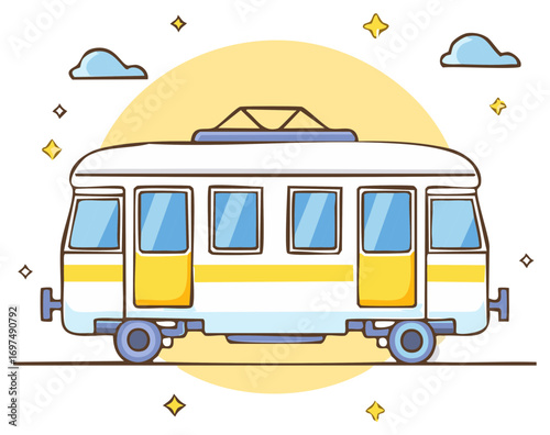 Cartoon illustration of a vintage train car isolated