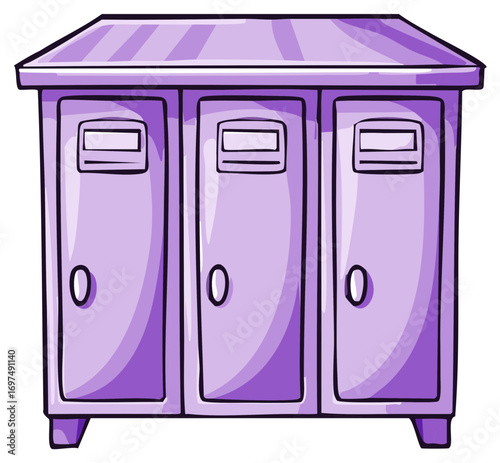 Hand-drawn purple locker unit with three closed compartments for school or storage.