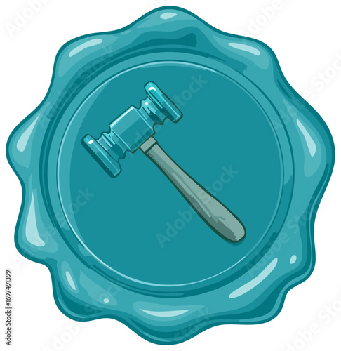 Official wax seal with a judge's gavel symbol for law and justice illustration