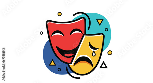 An artistic exploration of human emotions through theatrical masks illustrating joy and sorrow in performance arts