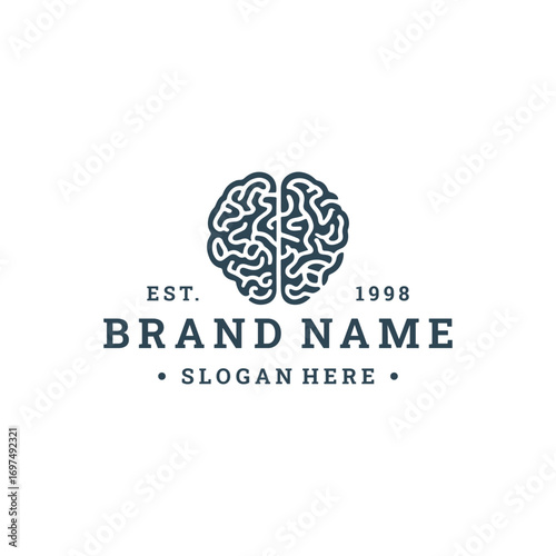 Brain logo vector hipster vintage illustration