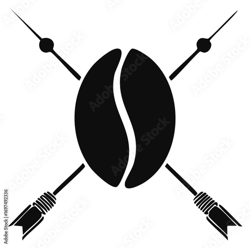 Coffee Bean Crossed Arrows Rustic Emblem Simple Bold Icon Black and White
