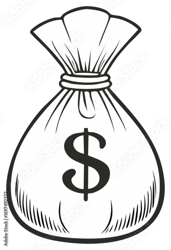 Drawing of a bag with a dollar sign illustration representing wealth and finance