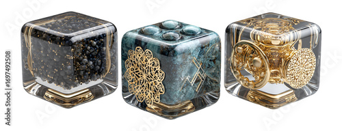 Elegant Decorative Glass Cubes with Intricate Designs and Patterns