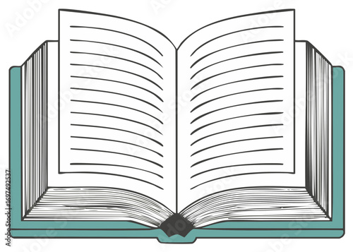 Illustrated Open Book with Blank Pages for Writing, Reading or Education in a Teal Hardcover