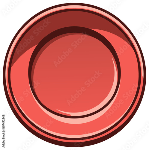 Simple stylized red plate with subtle shading and highlights suggesting a glossy surface