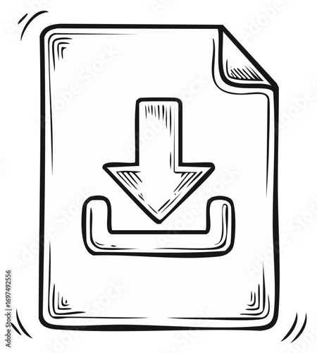 Hand Drawn Download File Icon with Arrow Symbol Sketch Vector Illustration