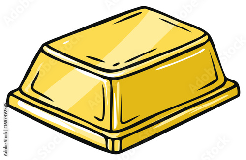 Shiny cartoon gold bar with black outline, treasure concept