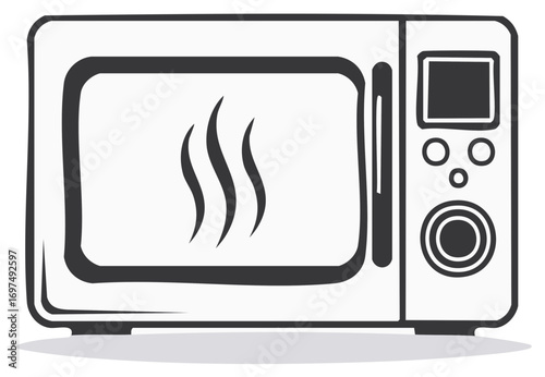 Stylized Microwave Oven with Steam Illustration of Kitchen Appliance