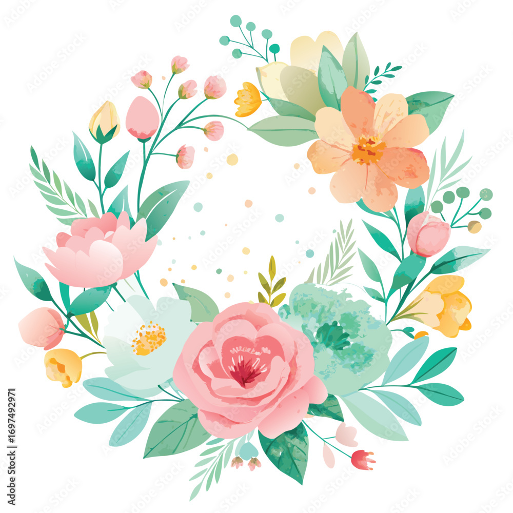custom made wallpaper toronto digitalWatercolor Spring Floral Frame with "Hello Spring" Typography