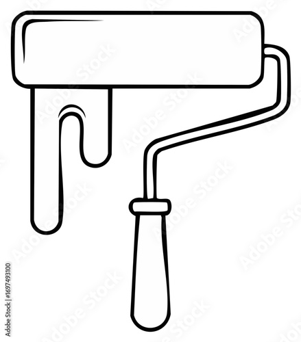 Illustrative Paint Roller with Dripping Paint Line Art Design Painting Equipment