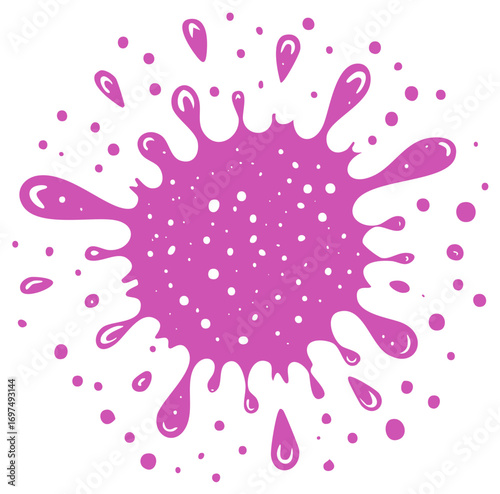 Purple ink blot and splatters illustration design, abstract graphic element.