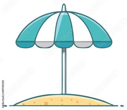 Cartoon Beach Umbrella on Sand Illustration Summer Vacation Graphic Element
