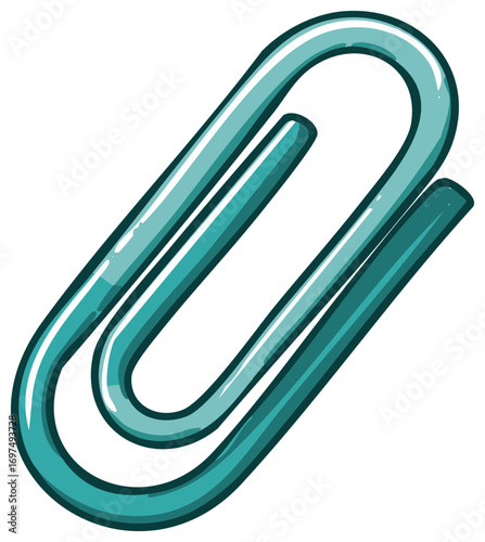 Cartoon Teal Paperclip Office Supply for Organizing Documents and Binding Pages